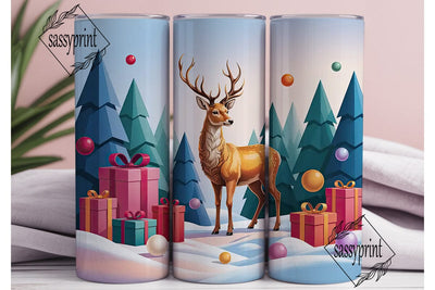 Winter Deer Gift Boxes 20oz Tumbler Wrap Sublimation sassyprint 