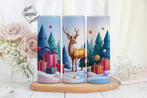 Winter Deer Gift Boxes 20oz Tumbler Wrap Sublimation sassyprint 