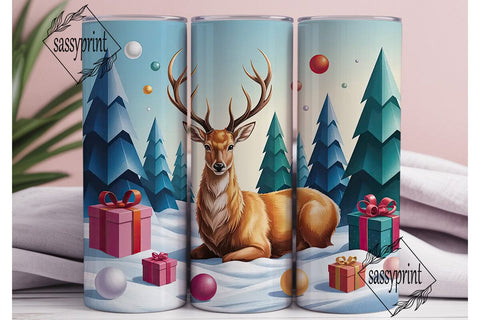 Winter Deer Gift Boxes 20oz Tumbler Wrap Sublimation sassyprint 