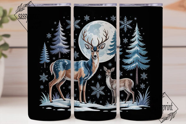 Winter Deer Moon 20oz Tumbler Wrap Sublimation sassyprint 