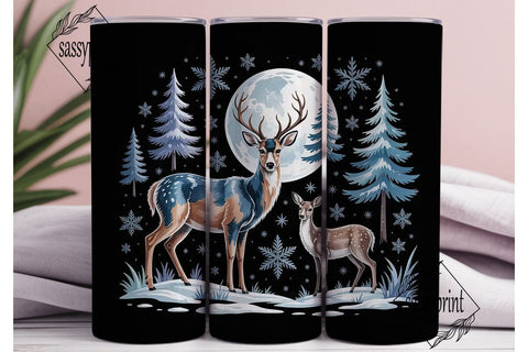 Winter Deer Moon 20oz Tumbler Wrap Sublimation sassyprint 