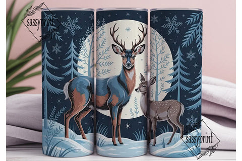 Winter Deer Moon 20oz Tumbler Wrap Sublimation sassyprint 