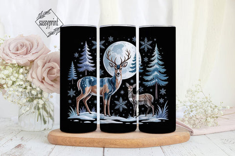 Winter Deer Moon 20oz Tumbler Wrap Sublimation sassyprint 
