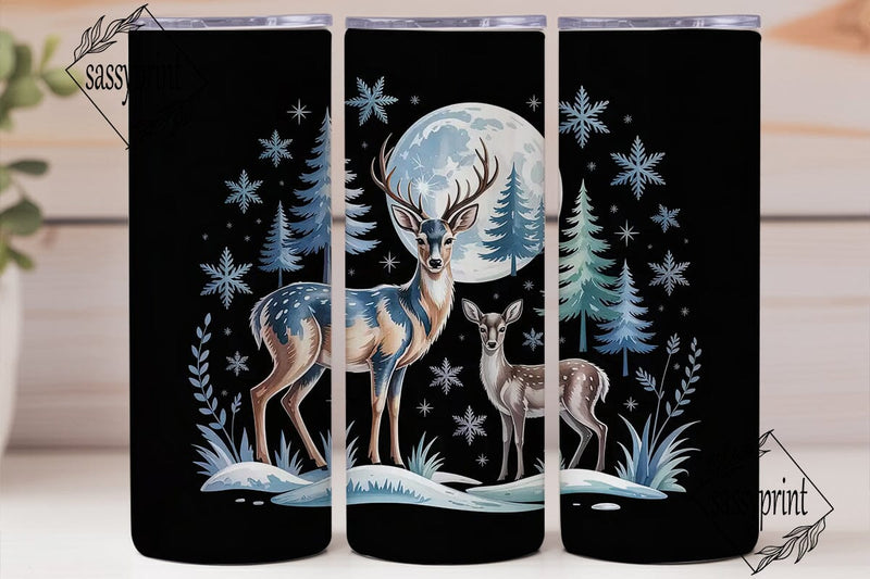 Winter Deer Moon 20oz Tumbler Wrap Sublimation sassyprint 