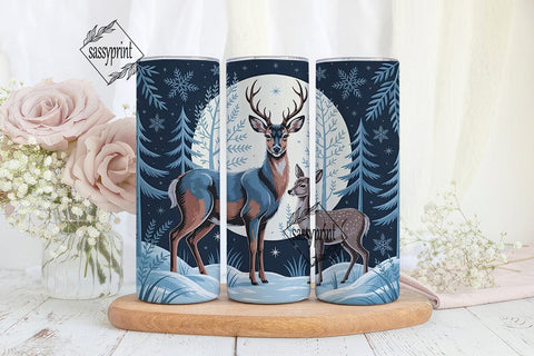 Winter Deer Moon 20oz Tumbler Wrap Sublimation sassyprint 