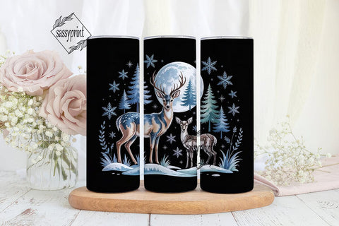 Winter Deer Moon 20oz Tumbler Wrap Sublimation sassyprint 