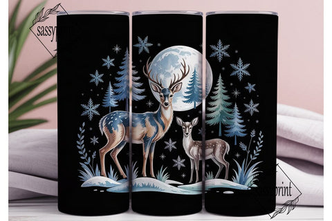 Winter Deer Moon 20oz Tumbler Wrap Sublimation sassyprint 