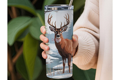 Winter Deer Scene 20oz Tumbler Wrap Sublimation DesignSVG 