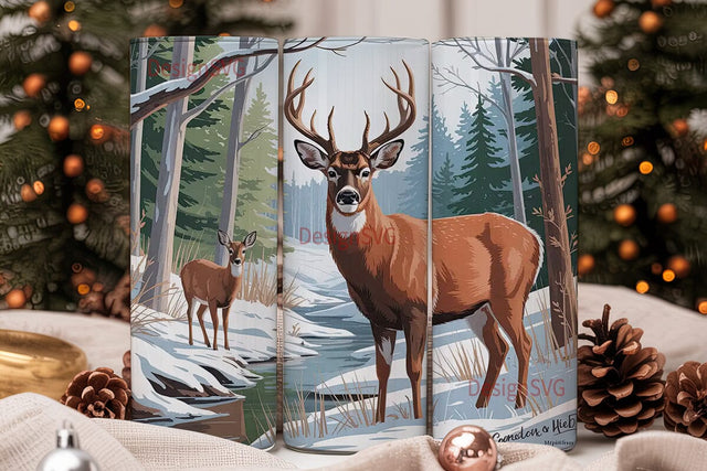 Winter Deer Scene 20oz Tumbler Wrap Sublimation DesignSVG 