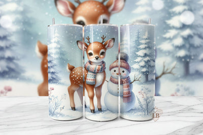 Winter Deer & Snowman Tumbler Sublimation Design Sublimation BijouBay 