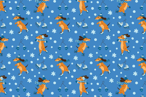 Winter Dog Ice Skating Seamless Patterns & Digital Papers Digital Pattern Rin Green 
