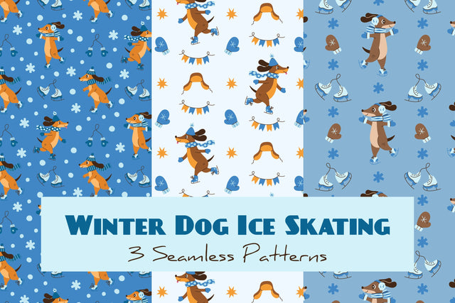 Winter Dog Ice Skating Seamless Patterns & Digital Papers Digital Pattern Rin Green 