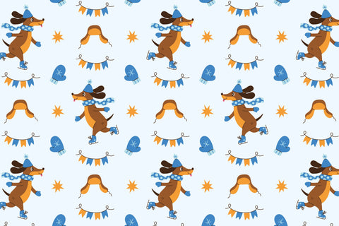 Winter Dog Ice Skating Seamless Patterns & Digital Papers Digital Pattern Rin Green 