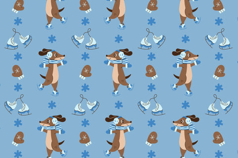 Winter Dog Ice Skating Seamless Patterns & Digital Papers Digital Pattern Rin Green 