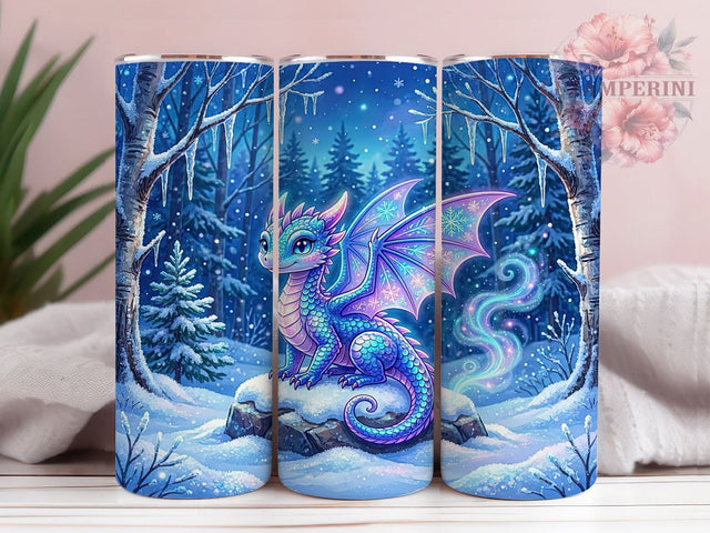 Winter Dragon Mystical Design 20oz Tumbler Wrap, Fantasy Creature, Snow Rock, Mystical Design, Enchanted Inspiration, 20oz Tumbler Wrap, Sublimation PNG Sublimation Li Zamperini 