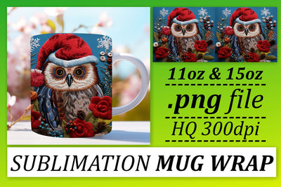 Winter Embroidered Owl Mug Wrap Christmas 11oz 15oz Sublimation afrosvg 