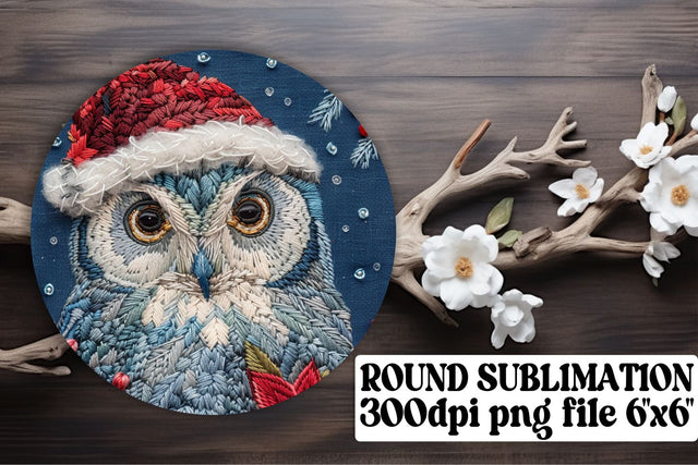 Winter Embroidered Owl Round Design Sublimation afrosvg 