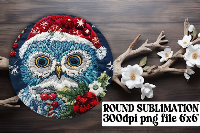 Winter Embroidered Owl Round Design Sublimation afrosvg 