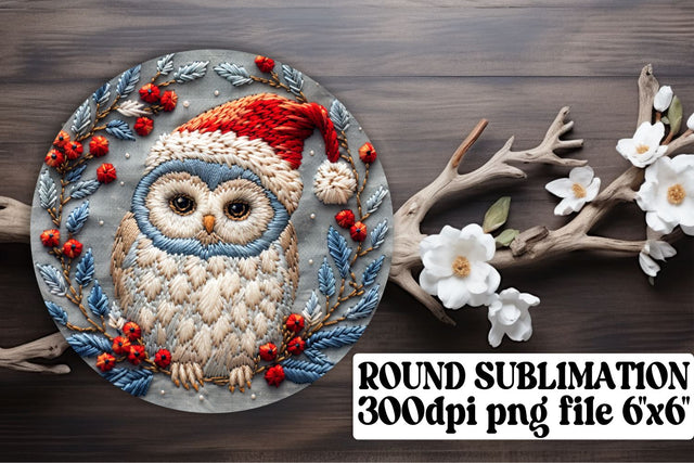 Winter Embroidered Owl Round Design Sublimation afrosvg 