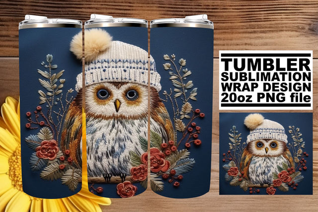 Winter Embroidered Owl Tumbler Wrap 20oz Christmas Sublimation afrosvg 