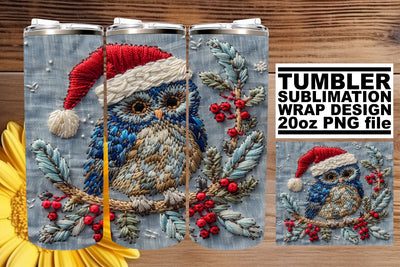 Winter Embroidered Owl Tumbler Wrap Christmas 20oz Sublimation afrosvg 