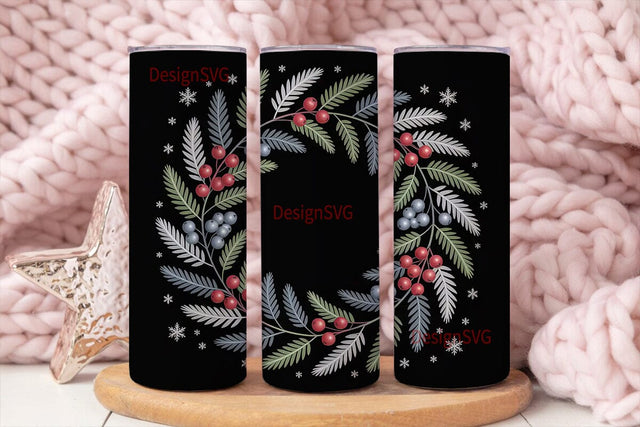 Winter Fern Wreath 20oz Tumbler Wrap Sublimation DesignSVG 