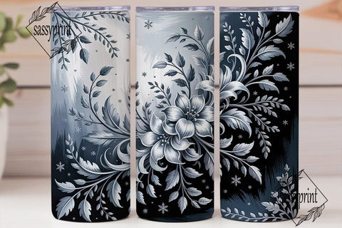 Winter Floral Arabesque 20oz Tumbler Sublimation sassyprint 