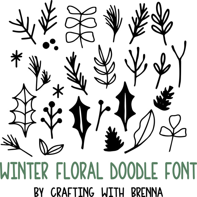 Winter Floral Doodle OTF, Fonts for Crafting, Handwritten Font Font Crafting With Brenna 
