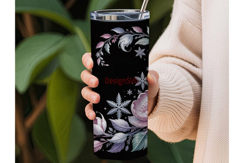 Winter Floral Frost 20oz Tumbler Wrap Sublimation DesignSVG 