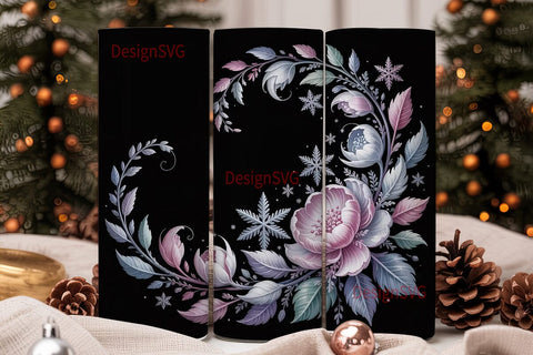 Winter Floral Frost 20oz Tumbler Wrap Sublimation DesignSVG 