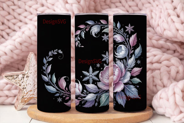 Winter Floral Frost 20oz Tumbler Wrap Sublimation DesignSVG 