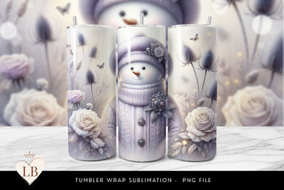 Winter Floral Snowman Tumbler Wrap Sublimation BijouBay 