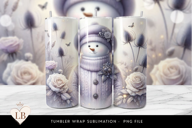 Winter Floral Snowman Tumbler Wrap Sublimation BijouBay 
