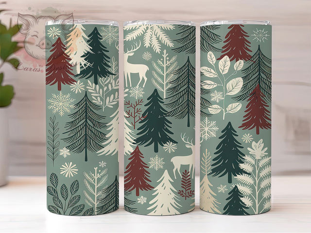 Winter Forest Deer Christmas Tumbler, Snowflake Christmas Tree Sublimation Design, Festive Woodland Art, 20oz Holiday Tumbler, Whimsical Deer Mug, Stylish Winter Cup, Cozy Forest Wrap Sublimation Lara' s Designs 