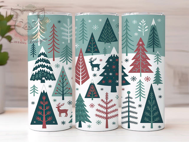 Winter Forest Deer Christmas Tumbler, Snowflake Christmas Tree Sublimation Design, Festive Woodland Art, 20oz Holiday Tumbler, Whimsical Deer Mug, Stylish Winter Cup, Cozy Forest Wrap Sublimation Lara' s Designs 
