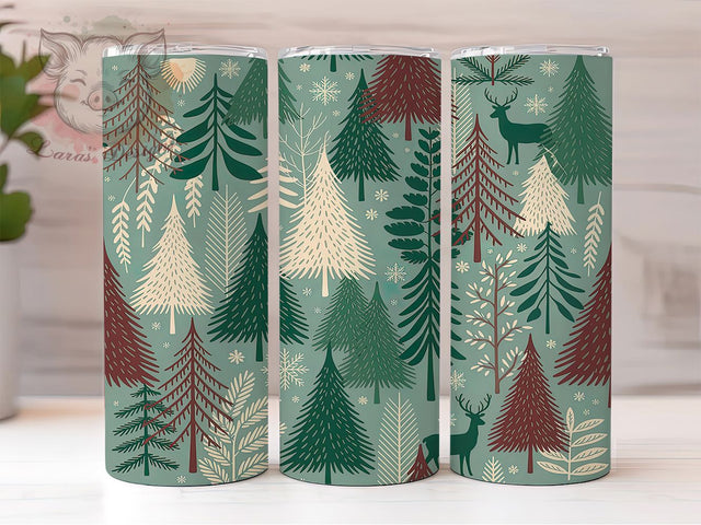 Winter Forest Deer Christmas Tumbler, Snowflake Christmas Tree Sublimation Design, Festive Woodland Art, 20oz Holiday Tumbler, Whimsical Deer Mug, Stylish Winter Cup, Cozy Forest Wrap Sublimation Lara' s Designs 