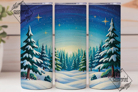 Winter Forest Night 20oz Tumbler Wrap Sublimation sassyprint 