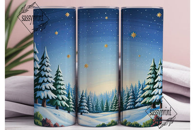Winter Forest Night 20oz Tumbler Wrap Sublimation sassyprint 
