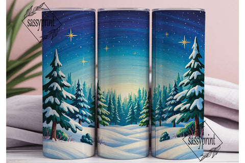 Winter Forest Night 20oz Tumbler Wrap Sublimation sassyprint 