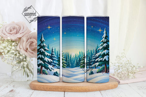 Winter Forest Night 20oz Tumbler Wrap Sublimation sassyprint 