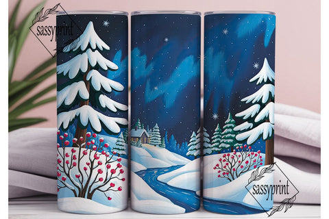 Winter Forest Night Tumbler Wrap PNG Sublimation sassyprint 