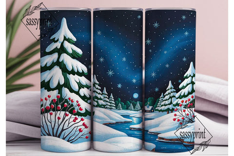 Winter Forest Night Tumbler Wrap PNG Sublimation sassyprint 
