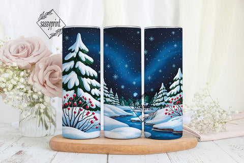 Winter Forest Night Tumbler Wrap PNG Sublimation sassyprint 
