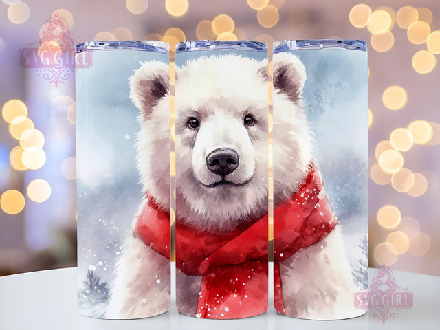 Winter Forest Polar Bear Watercolor 20 oz Skinny Tumbler Sublimation Design, Straight Tumbler Wrap, Instant Digital Download PNG Sublimation SvggirlplusArt 