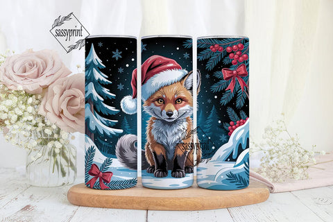 Winter Fox Cub Christmas 20oz Tumbler Sublimation sassyprint 