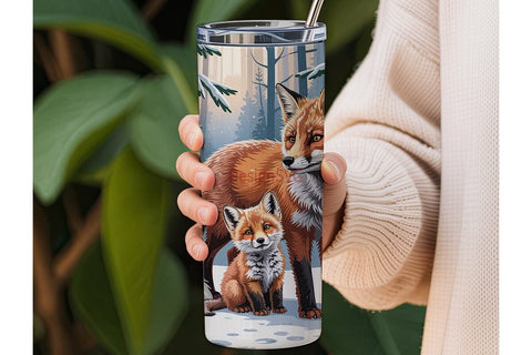 Winter Fox Family 20oz Tumbler Wrap Sublimation DesignSVG 
