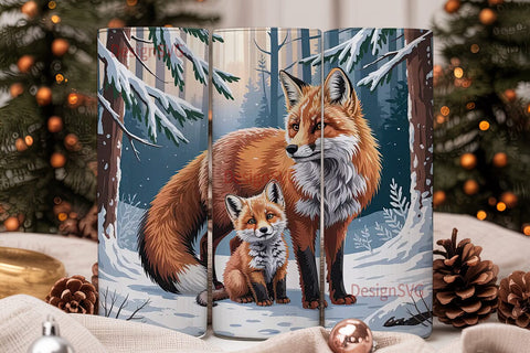 Winter Fox Family 20oz Tumbler Wrap Sublimation DesignSVG 