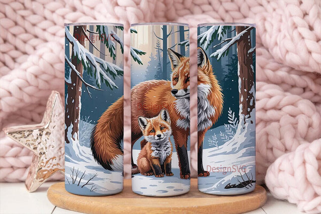 Winter Fox Family 20oz Tumbler Wrap Sublimation DesignSVG 