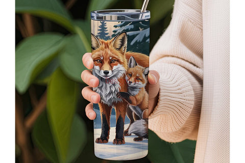 Winter Fox Family 20oz Tumbler Wrap Sublimation DesignSVG 