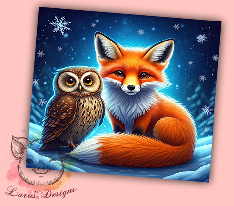 Winter Fox Owl Woodland 20oz Tumbler, Owl Design, Woodland Animals, 20oz Tumbler, Sublimation Wrap, Nature Gift, Cute Animal Tumbler Sublimation Lara' s Designs 